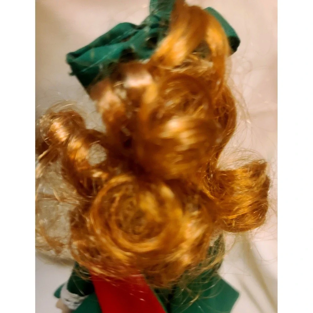 Vintage 90's Porcelain Irish Dancer Doll Red Hair Green Celtic Embroidered Dress